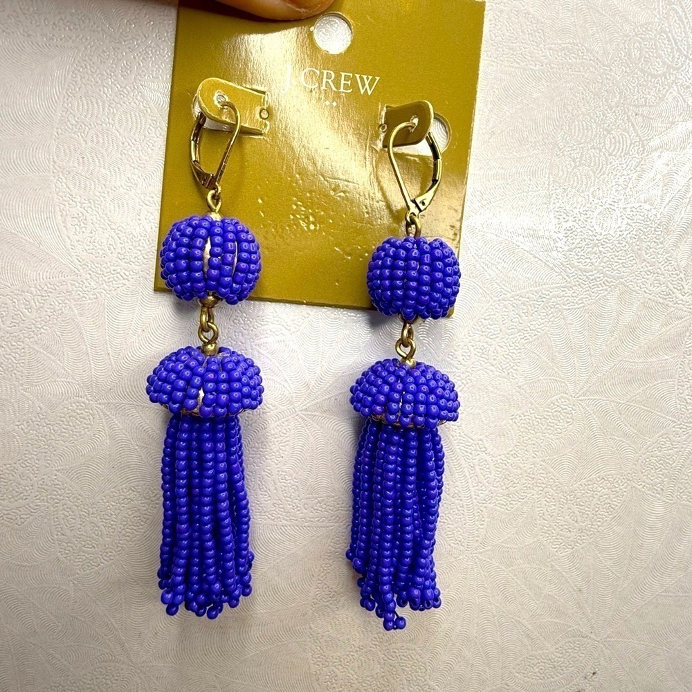 NWT J.Crew‎ Purple Beaded Tassel Earrings